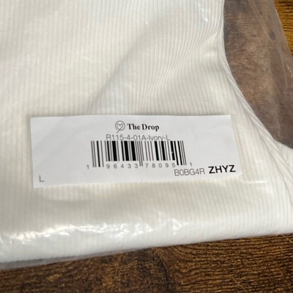 The Drop Women's Ivory Slit Front Ribbed Bodysuit by @Coveteur. Size Large. NWT! - Picture 8 of 9